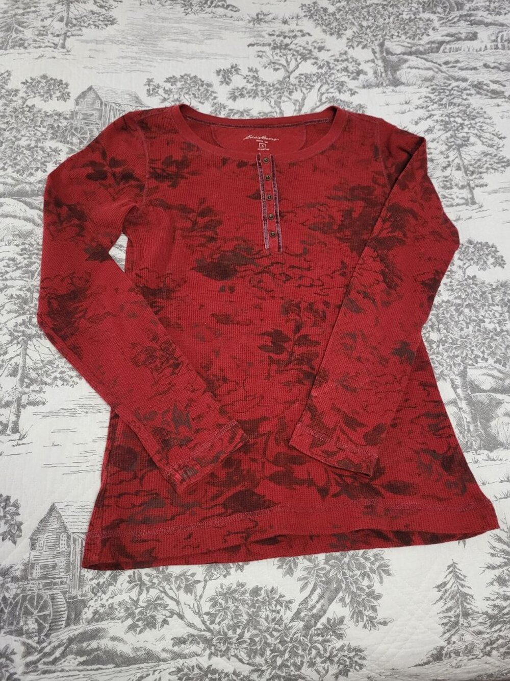 Eddie Bauer Rust & Grey Waffle Henley Size Small